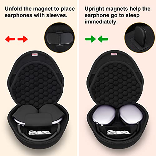BOVKE Hard Carrying Case with Sleep Mode for Apple AirPods Max Wireless Over-Ear Headphones, AirPods Max Protective Portable Storage Bag with Mesh Pocket for Headphone Accessories, Black - Image 3