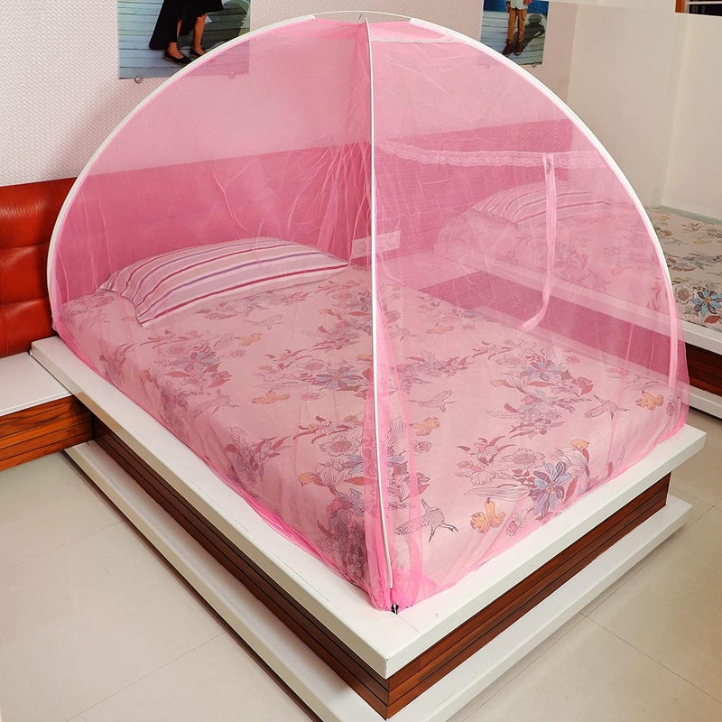 WNE Jaliwale Mosquito Net for Single Bed Foldable Machardani, Lightweight Polyester 30GSM Strong Net, Pink Color (6.5feet x 4feet) - Image 3