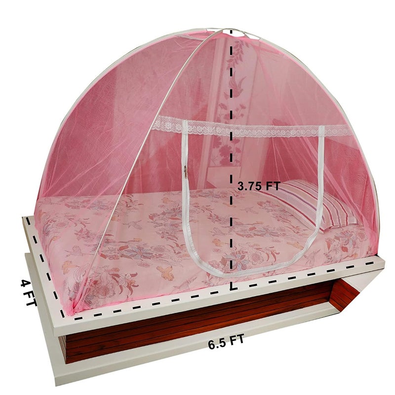 WNE Jaliwale Mosquito Net for Single Bed Foldable Machardani, Lightweight Polyester 30GSM Strong Net, Pink Color (6.5feet x 4feet) - Image 2