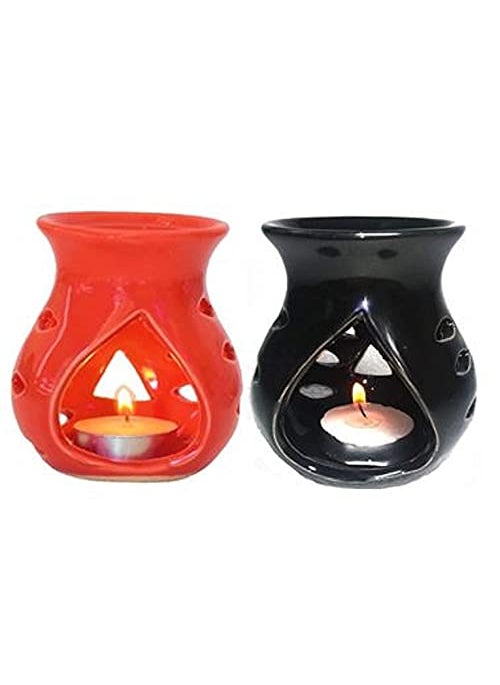 Mkd2 Rise Mkd2 Rise Ceramic Candle Operated Essential Oil Diffuser for Home Fragrance Red Black Set of 2  - Image 1