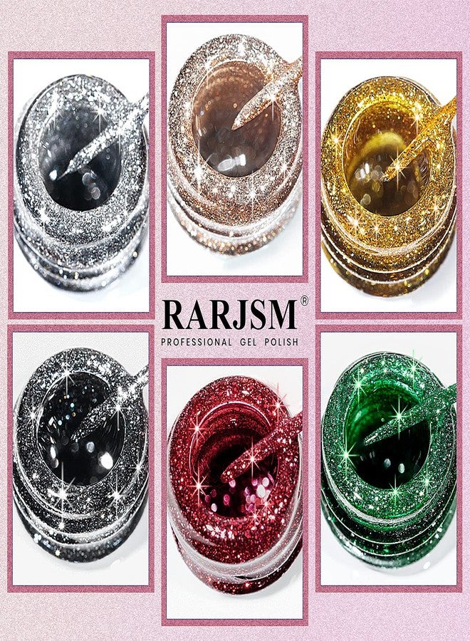 RARJSM Metallic Painting Gel Nail Polish Set,Black Silver Gold Green Pink Black Glitter Platinum Effect Drawing GelPolish 6 Pieces,Curing Reqired Nail Art Design Dotting Gel Liner Brush Pen Tool 8ml - Image 5