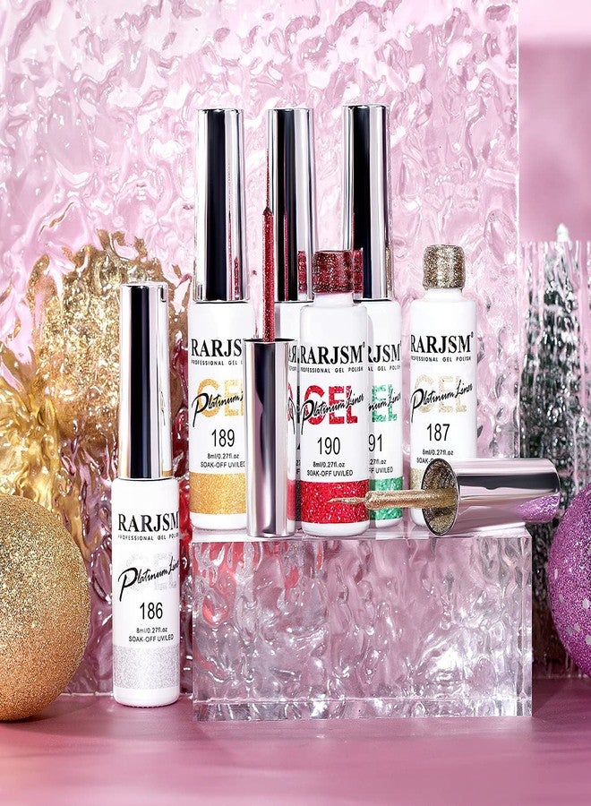 RARJSM Metallic Painting Gel Nail Polish Set,Black Silver Gold Green Pink Black Glitter Platinum Effect Drawing GelPolish 6 Pieces,Curing Reqired Nail Art Design Dotting Gel Liner Brush Pen Tool 8ml - Image 4