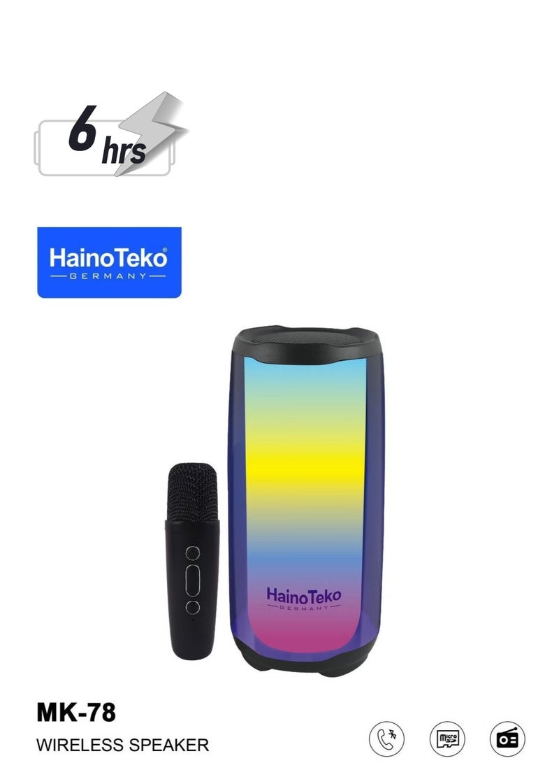 Haino Teko MK78 Portable Bluetooth Speaker with Wireless Mic – High-Quality Sound, Compact Design, Perfect for Karaoke, Parties, and Outdoor Events – Black - Image 1