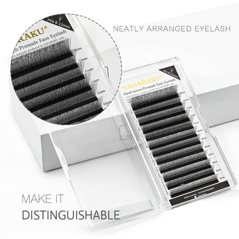 NAGARAKU 4D W Shape Eyelash Extension Volume Premade Matte Black Cluster Easy Fanning yy Eye Lashes with Thickness 007mm 8mm12mm W4DCurlD - Image 3