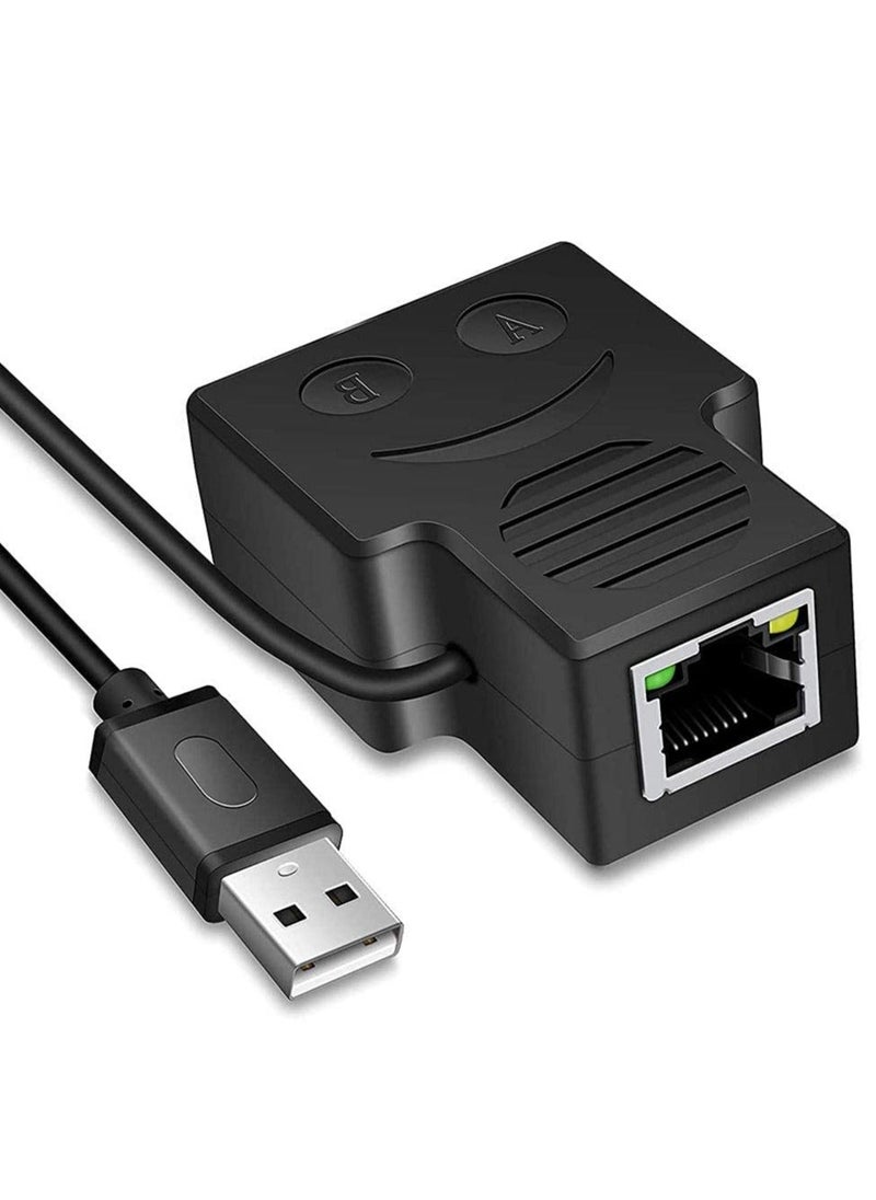 Generic - Ethernet Splitter 1 to 2 RJ45 Network Male, RJ45 LAN Ethernet Socket Connector Adapter, for Cat5, Cat5e, Cat6, Cat7 (Black, Power Supply Required) - Image 1