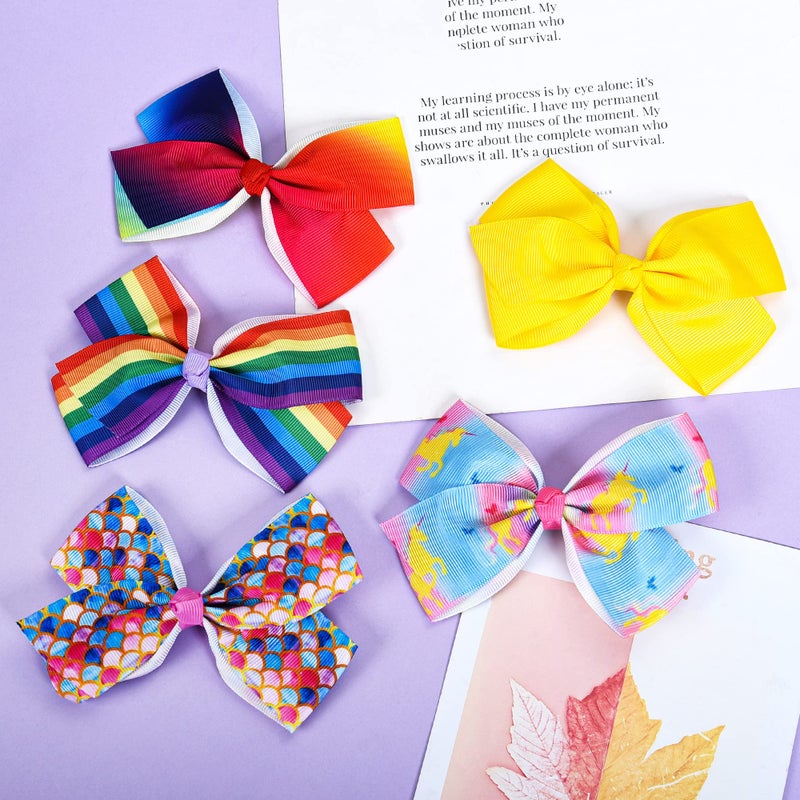 Eyegla Eygla 18 Pcs 5 Inch Hair Bows for Girls, Rainbow Hair Bows Alligator Clips, Grosgrain Ribbon Bows for Little Girls Toddlers Kids Children Teens - Image 3