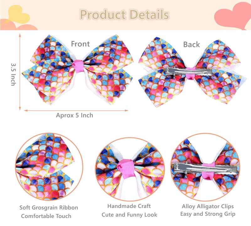 Eyegla Eygla 18 Pcs 5 Inch Hair Bows for Girls, Rainbow Hair Bows Alligator Clips, Grosgrain Ribbon Bows for Little Girls Toddlers Kids Children Teens - Image 4