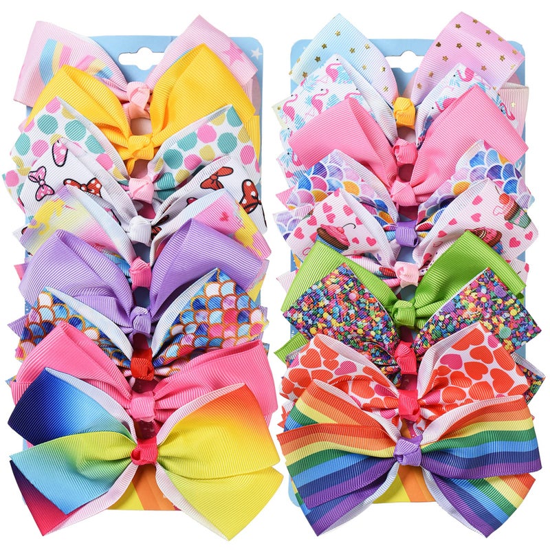 Eyegla Eygla 18 Pcs 5 Inch Hair Bows for Girls, Rainbow Hair Bows Alligator Clips, Grosgrain Ribbon Bows for Little Girls Toddlers Kids Children Teens - Image 1
