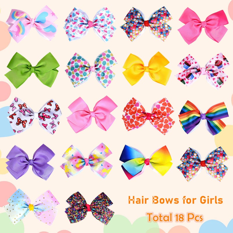Eyegla Eygla 18 Pcs 5 Inch Hair Bows for Girls, Rainbow Hair Bows Alligator Clips, Grosgrain Ribbon Bows for Little Girls Toddlers Kids Children Teens - Image 5