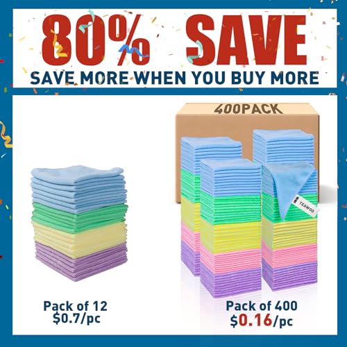TEAWOO Microfiber Towels Bulk400 Pack Cleaning Cloths Microfiber Towels for Cars Cleaning Rags 5 Colors Assorted 12x12 inches - Image 5