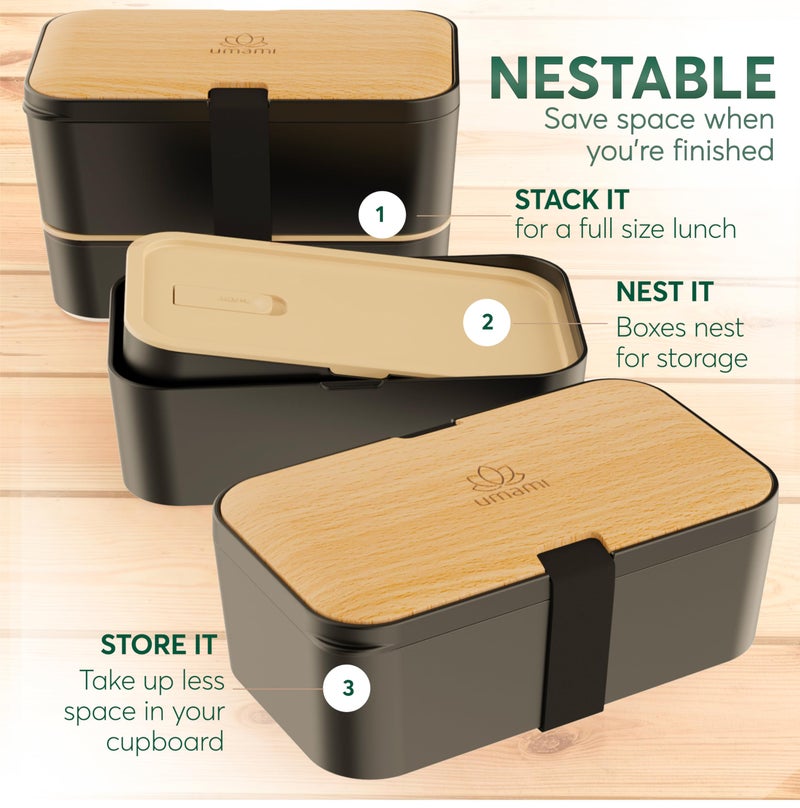 Umami Bento Box Adult All-In-1 w/ 4 Utensils 100% Leakproof, Microwave & Dishwasher Safe Lunch Containers for Adults w/ 4 Compartments, Bento Lunch Box Containers - Image 4