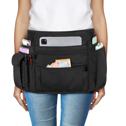 Rexmica Waitress Server Apron with Multiple Pockets Half Apron with Adjustable Belt for Waitress Waiter Women Men Server Waist Apron for Restaurant Bistro Kitchen Black