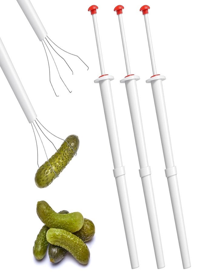 Elegaperma 3 Pcs Pickle Picker, Pickle Grabber Tool for Jar with Stainless Steel Claw, Pickles Pincher No Mess Easy Use for Kimchi Jar Fruit Pickling Can Kitchen Gift (White) - Image 1