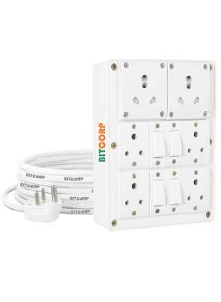Bitcorp Multi Socket Extension Board 6 Way Plug and 4 Switch 6A 16A 20A 2500W 5 Meter Long Length Cable Cord Compatible with Ac Fridge Washing Machine Microwave and Heavy Appliances White - pzsku/ZE38FF8B383C4E1F607E8Z/45/1746724337/d105a729-9e80-45de-ae06-326e140c5a95