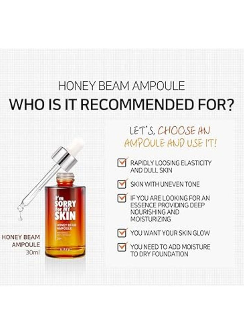 I'm SORRY For MY SKIN - I'm Sorry For My Skin Honey Beam Ampoule 30ml – Korean Skincare Anti-Aging Serum with Whitening and Wrinkle-Reducing Effects – Contains 10,000ppm Royal Jelly Honey Extract - Image 1