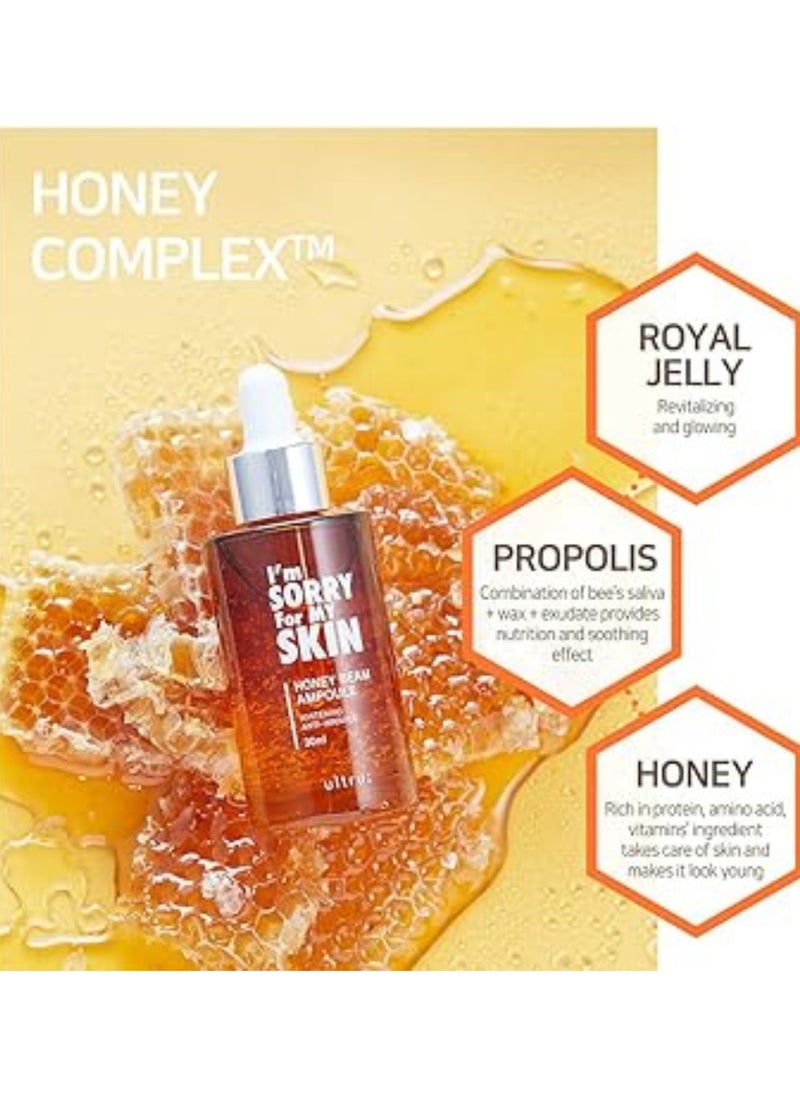I'm SORRY For MY SKIN - I'm Sorry For My Skin Honey Beam Ampoule 30ml – Korean Skincare Anti-Aging Serum with Whitening and Wrinkle-Reducing Effects – Contains 10,000ppm Royal Jelly Honey Extract - Image 1