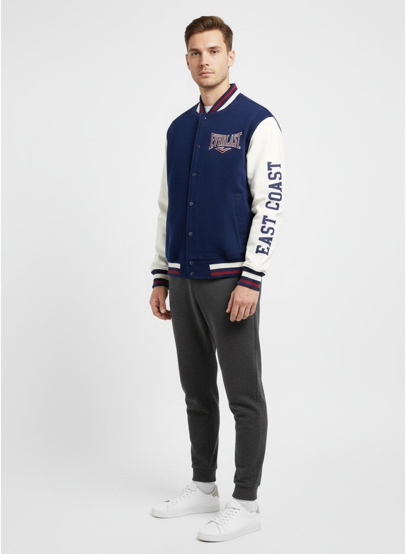 EVERLAST جاكيت رجال إيفرلاست الجامعي - أزرق Navy وأبيض بتصميم Letterman من الساحل الشرقي - Image 4