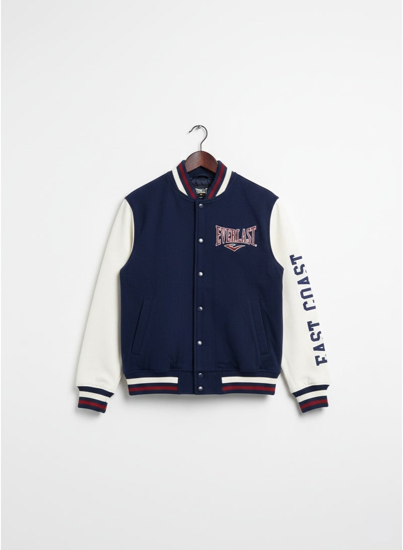 EVERLAST جاكيت رجال إيفرلاست الجامعي - أزرق Navy وأبيض بتصميم Letterman من الساحل الشرقي - Image 1