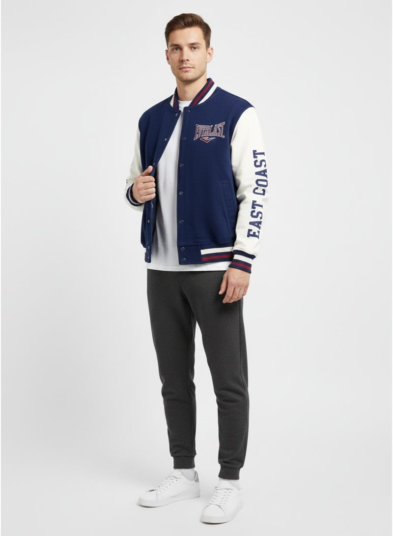 EVERLAST جاكيت رجال إيفرلاست الجامعي - أزرق Navy وأبيض بتصميم Letterman من الساحل الشرقي - Image 2