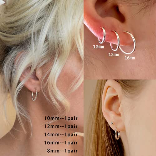 Senteria 10 Pairs Silver Hoop Earrings Set for Women Surgical Steel Hoop Earrings Lightweight Hypoallergenic Small Hoops For Men （8mm 10mm 12mm 14mm 16mm） - Image 2