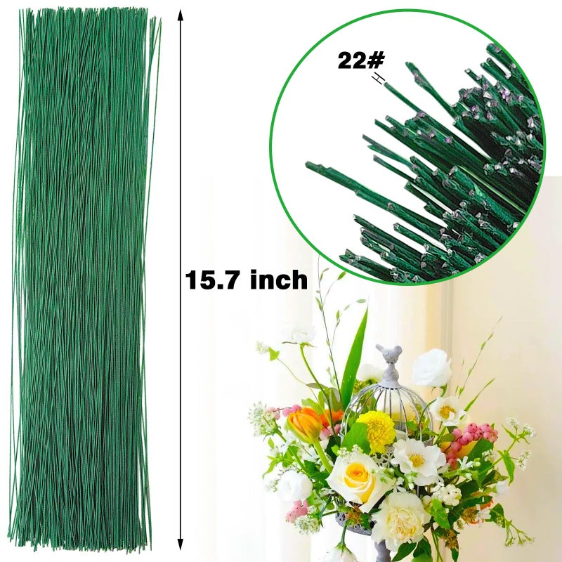 Jgalnim 300 PCS 22 Gauge Floral Flower Stem Wire,16 Inches Florals Stem Wire Flower Arrangements,Floral Wires for Florist Flowers Arrangement Bouquent Stems Wrapping and DIY,Dark Green - Image 2