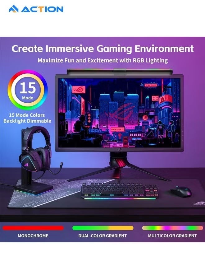 أكشن مصباح LED لوني لشاشة الكمبيوتر بتقنية RGB بثلاثة ألوان للإضاءة البيئية خال من التوهج بوصلة USB وتحكم باللمس مناسب للمكتب والمنزل والألعاب والاستخدام اليومي بحجم 442 في 24 مم - Image 2