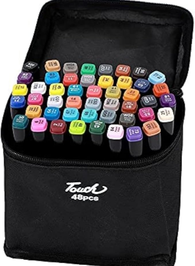 Touch Vinsh Enterprise Alcohol Brush Markers,48 Colors Art Markers Sketch Pens With Dual Tips Fine&Broad Chisel,Art Supplies For Coloring,Sketching,And Drawing With Marker Case,Multi-Coloured - Image 1