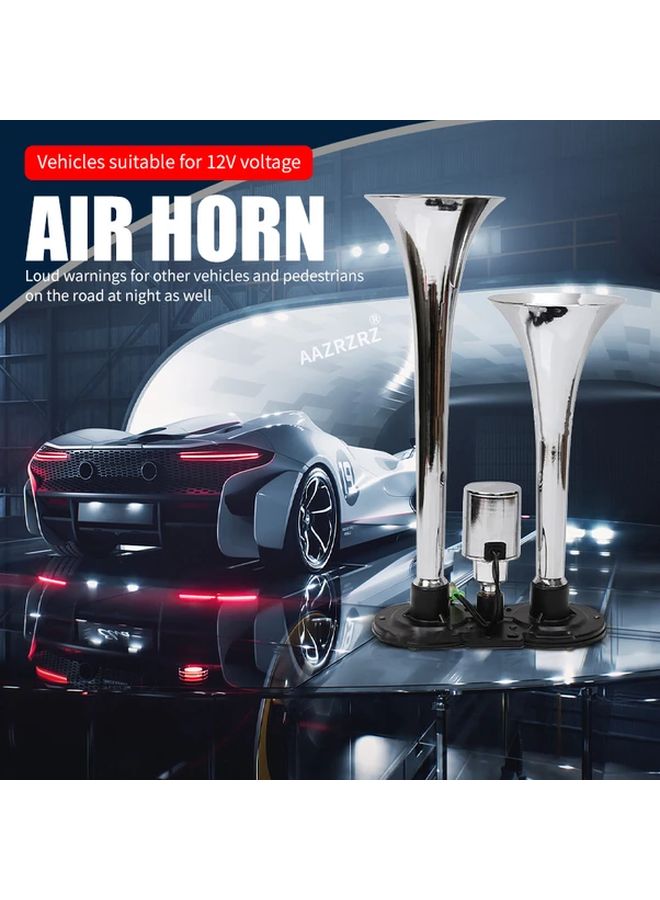 12V Dual Trumpet Air Horn Kit With Compressor ABS Material Universal Fit 1pc - Image 1