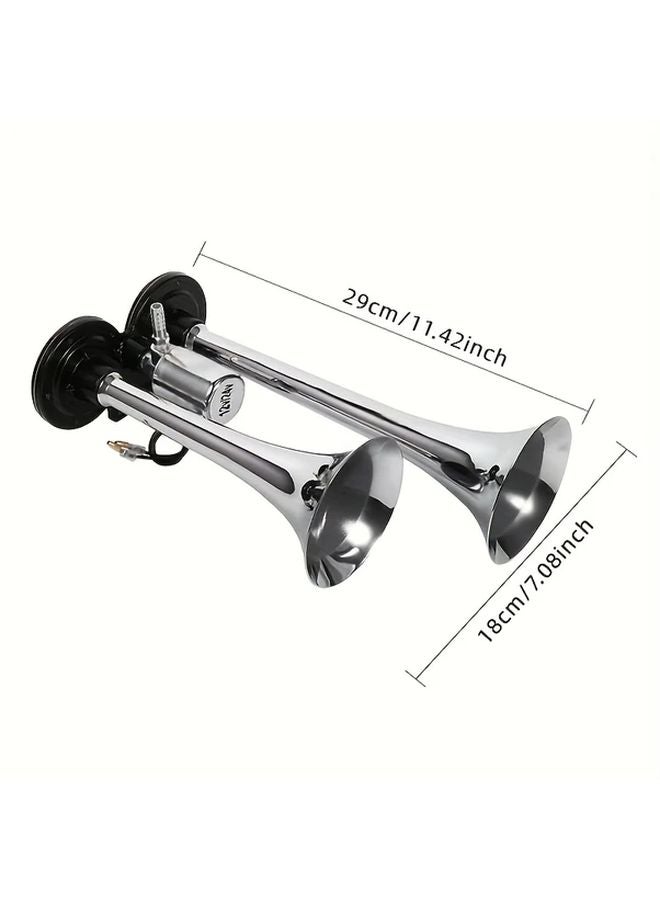 12V Dual Trumpet Air Horn Kit With Compressor ABS Material Universal Fit 1pc - Image 3