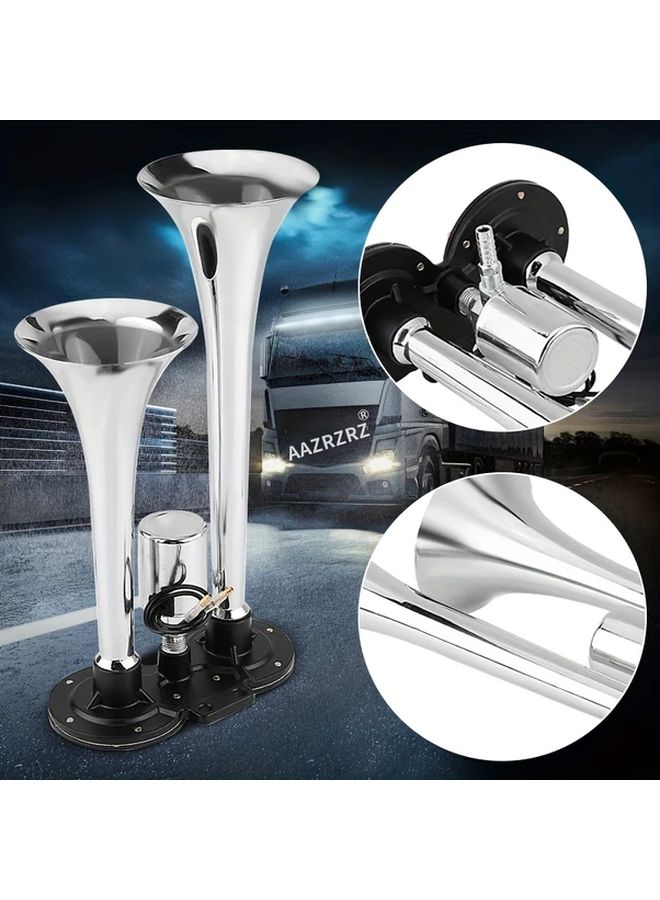 12V Dual Trumpet Air Horn Kit With Compressor ABS Material Universal Fit 1pc - Image 5