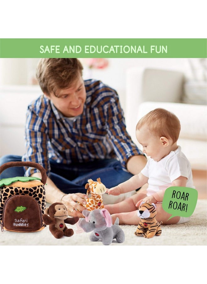 Plush Creations Talking Plush Jungle Animals Set: 4 Soft Safari Toys - Elephant, Monkey, Giraffe, Tiger & Jungle House Carrier  - Image 3
