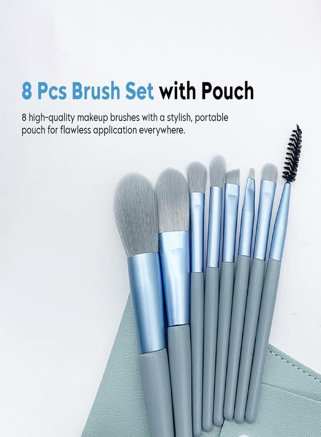 8 Pcs Brush Set With Pouch, Makeup Brushes Premium Synthetic Kabuki Foundation, Concealers, Eye Shadows Professional Blush, Face Powder, Highlighter, Contour, Blending Eyeliner (8 PCS) - Image 2