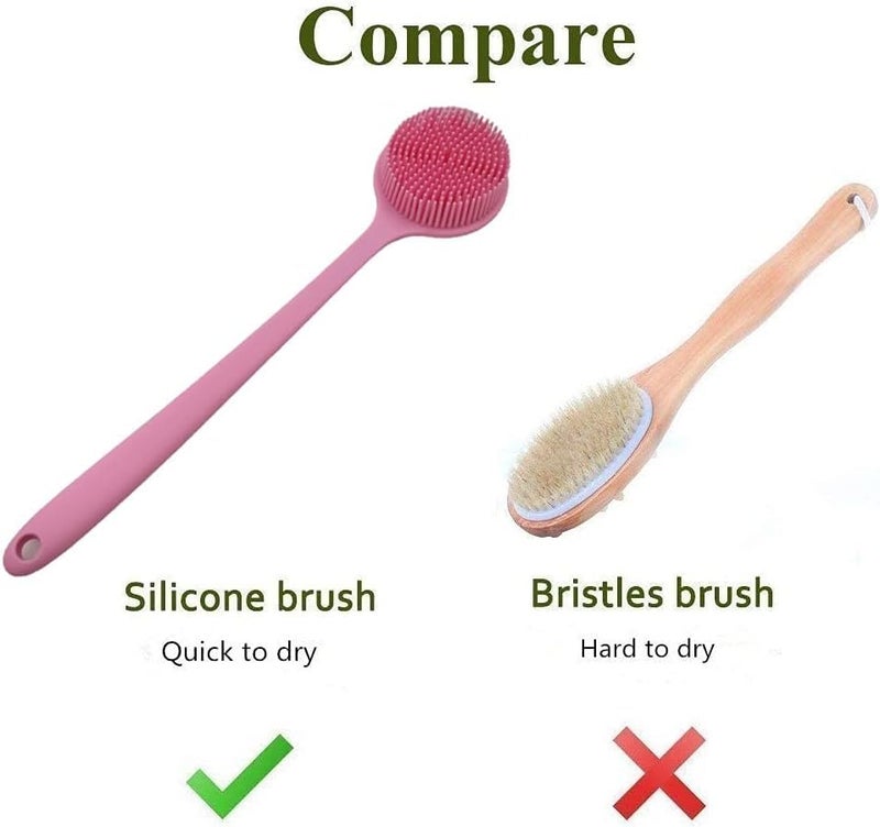 Fruhrer Silicone Back Scrubber for Shower, Lengthen Bath Body Brush with Long Handle, Double Sided Shower Brush for Shower Exfoliating and Massage Can Produce Rich Foam - Image 3