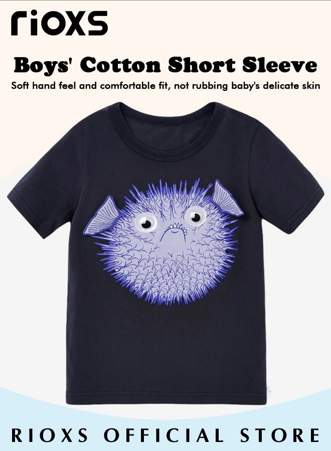 RIOXS Toddler Boys Fashion Cartoon Tops, Breathable Soft 100% Cotton T-Shirt, Classic Graphic Short Sleeve Tees, Perfect for Daily Wearing, School and Other Outdoor Activities - Image 2