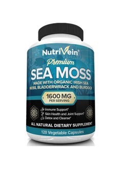 Organic Sea Moss 1600Mg Plus Bladderwrack & Burdock 120 Capsules Prebiotic Super Food Boosts The Immune System & Digestive Health Thyroid Healthy Skin Keto Detox Gut Joint Support