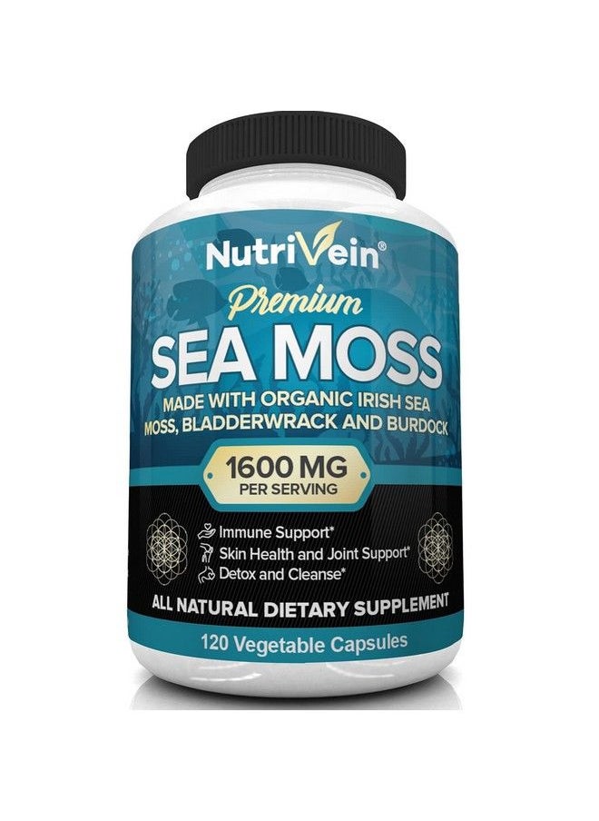 Nutrivein - Organic Sea Moss 1600Mg Plus Bladderwrack & Burdock 120 Capsules Prebiotic Super Food Boosts The Immune System & Digestive Health Thyroid Healthy Skin Keto Detox Gut Joint Support - Image 1