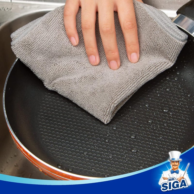 Mr Siga MR.SIGA Microfiber Cleaning Cloths, All-Purpose Towels, Pack of 12, Grey, 32 x 32 cm - Image 5