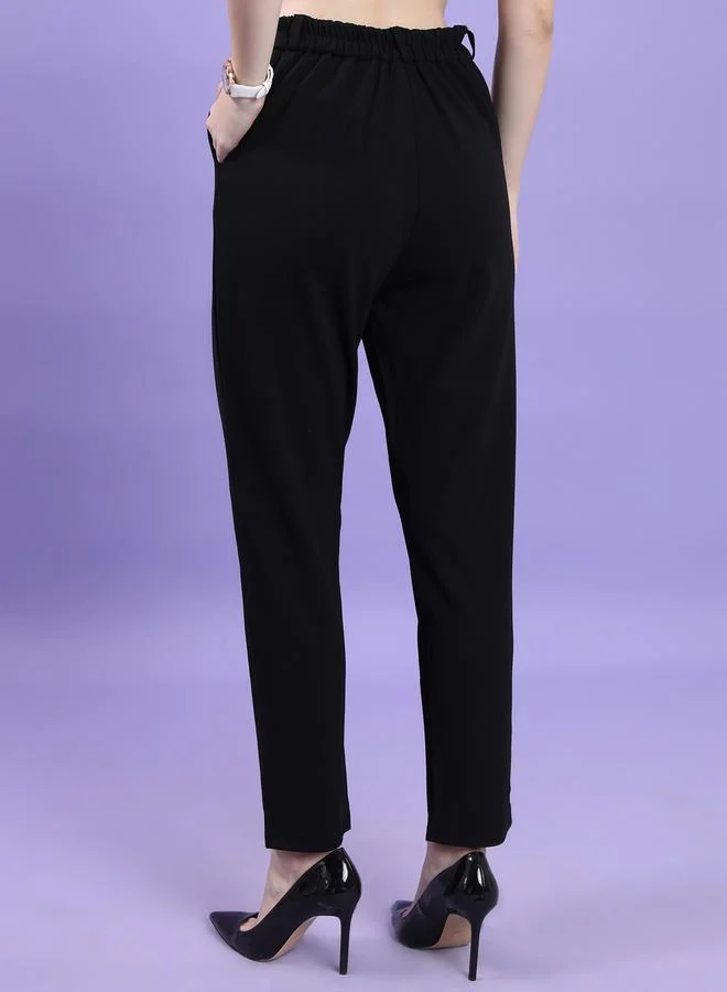 Tokyo Talkies Slim Fit High Rise Trousers with Pockets by Styli