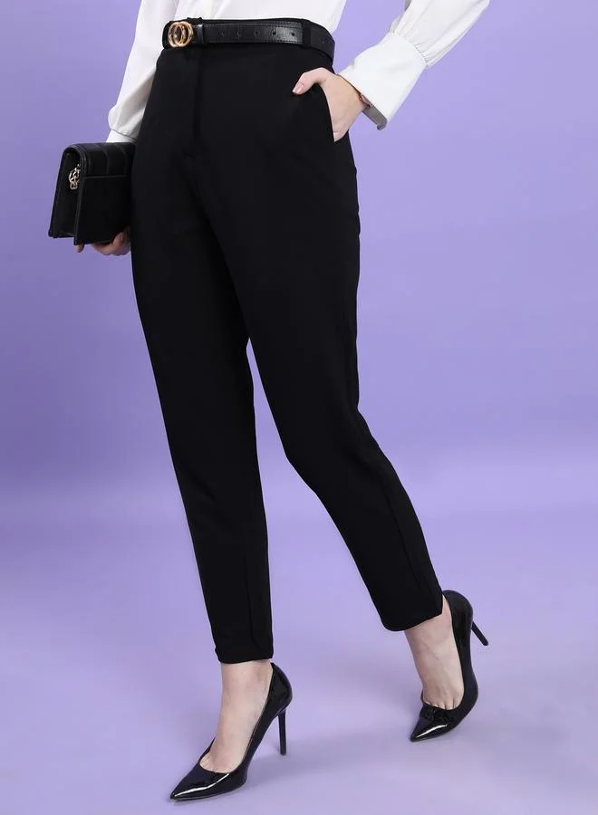 Tokyo Talkies Slim Fit High Rise Trousers with Pockets by Styli