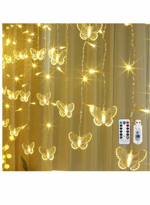 Decorative Lights, Butterfly Curtain Lights, Window Fairy Light, 48LED Twinkle String Light with Remote, 4.9FT USB Powered, for Bedroom, Party, Wedding, Holiday, 8 Modes (Warm White)