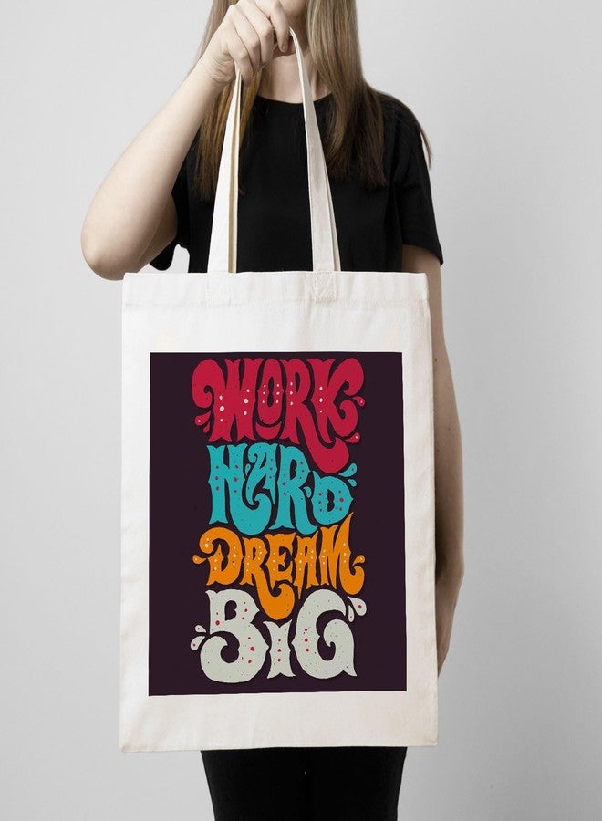 ARTBUG Tote Bag for Women with zip, Aesthetic Canvas tote bag for college girls, office, stylish and reusable - Work Hard Dream Big - D No - 240 - Image 3