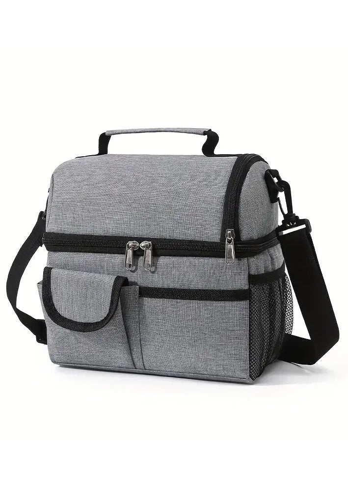 Mmmon - Insulated Dual Compartment Lunch Bag-Reusable Lunch Box Waterproof Cooler Tote Bag-Leakproof Thermal Cooler Sack Food Lunch Tote Pail-Large Lunch Handbags for Office Work Picnic Travel(Grey) - Image 1