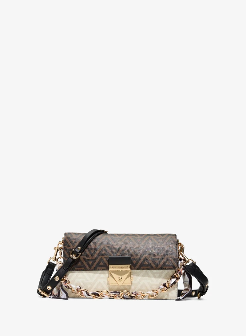 Aldo Womens Medium Brown Push Lock Sling Bag