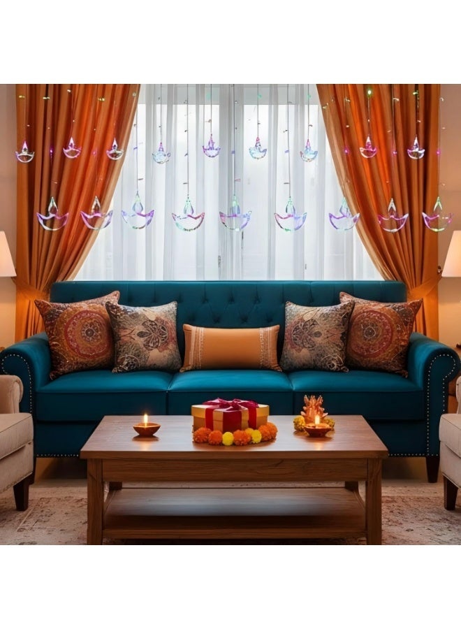 أضواء ستائر ديوالي ديا - 12 سلسلة أضواء LED ديوالي ملونة RGB لتزيين المنزل والشرفة والنوافذ والمكتب في احتفالات ديوالي - Image 3