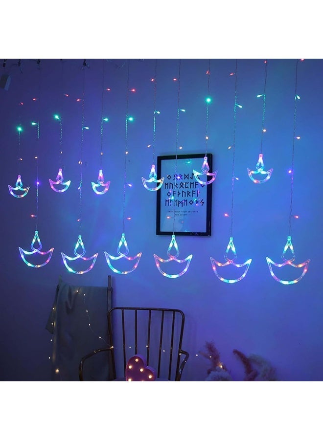 أضواء ستائر ديوالي ديا - 12 سلسلة أضواء LED ديوالي ملونة RGB لتزيين المنزل والشرفة والنوافذ والمكتب في احتفالات ديوالي - Image 5