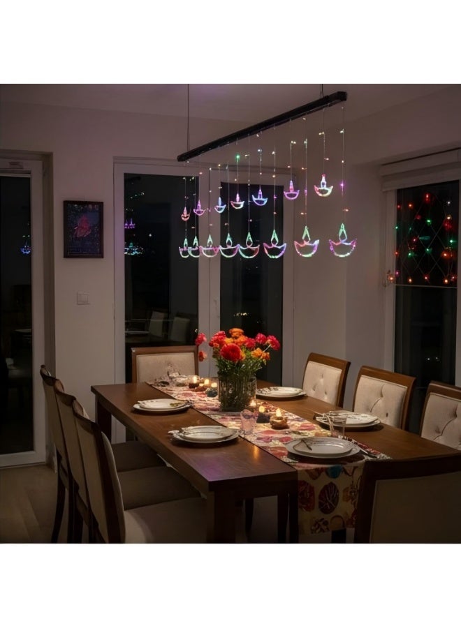 أضواء ستائر ديوالي ديا - 12 سلسلة أضواء LED ديوالي ملونة RGB لتزيين المنزل والشرفة والنوافذ والمكتب في احتفالات ديوالي - Image 4