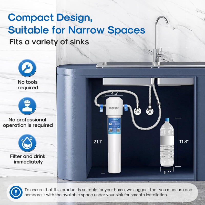 ICEPURE WFS5300A-20 5 Years or 40K Gallons Under Sink Water Filtration System, Ultra High Capacity NSF/ANSI CAN372 & 42 Certified, Direct Connect Drinking Faucet, Removes Chlorine, Odor, Heavy Metals - Image 4