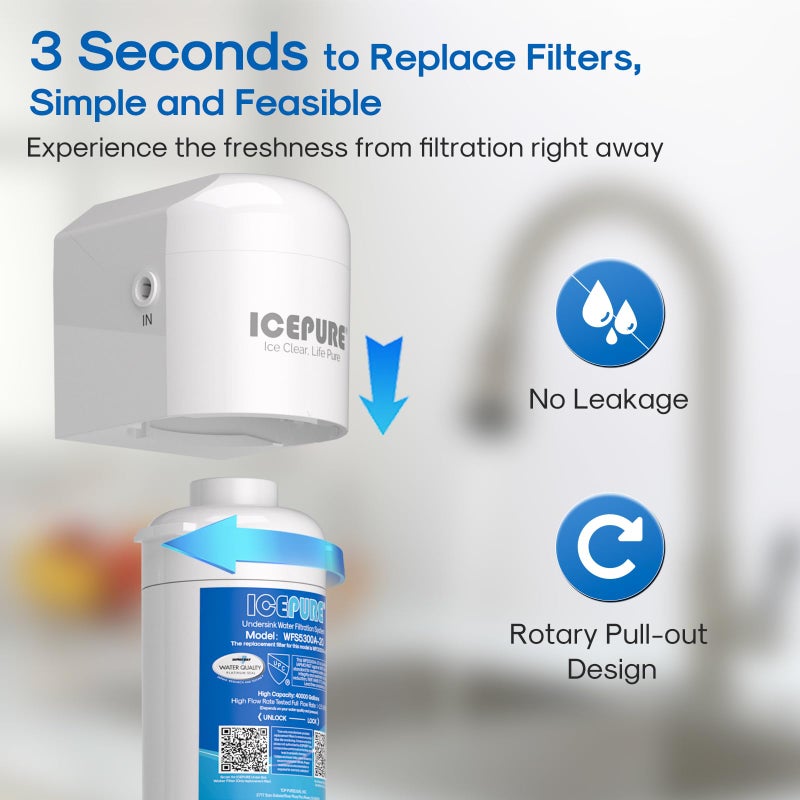 ICEPURE WFS5300A-20 5 Years or 40K Gallons Under Sink Water Filtration System, Ultra High Capacity NSF/ANSI CAN372 & 42 Certified, Direct Connect Drinking Faucet, Removes Chlorine, Odor, Heavy Metals - Image 5