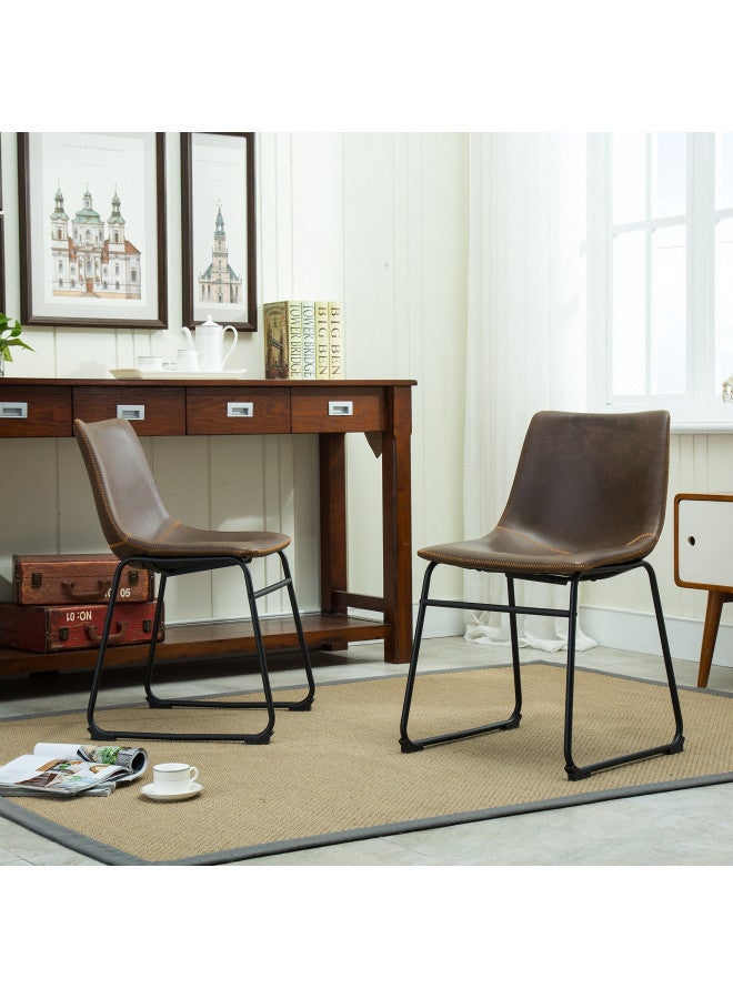 Roundhill Furniture Roundhill Furniture Lotusville PU Leather Dining Chairs, Set of 2, Brown  - Image 3