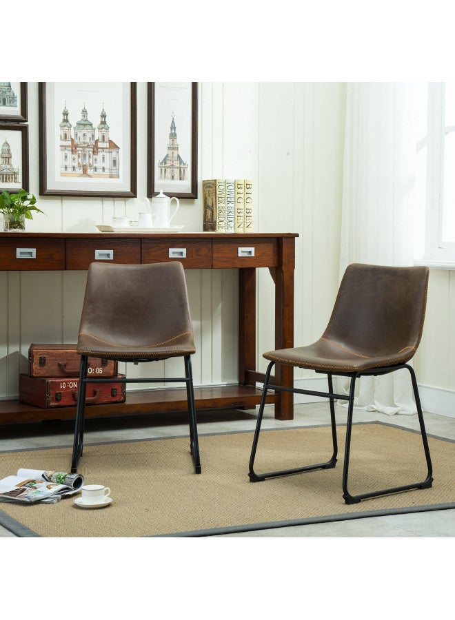 Roundhill Furniture Roundhill Furniture Lotusville PU Leather Dining Chairs, Set of 2, Brown  - Image 1